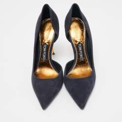 Tom Ford  Navy Blue Suede Pointed Toe Dorsay Pumps Size 38.5