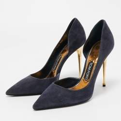 Tom Ford  Navy Blue Suede Pointed Toe Dorsay Pumps Size 38.5