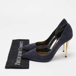 Tom Ford  Navy Blue Suede Pointed Toe Dorsay Pumps Size 38.5