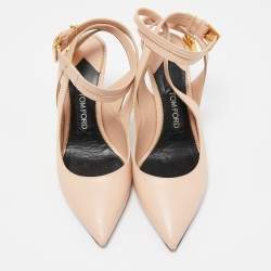Pre Owned Tom Ford Beige Leather Padlock Pumps Size 39