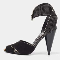 Tom Ford Black Suede Cross Ankle Wrap Peep Toe Sandals Size 39
