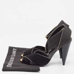 Tom Ford Black Suede Cross Ankle Wrap Peep Toe Sandals Size 39