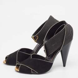 Tom Ford Black Suede Cross Ankle Wrap Peep Toe Sandals Size 39
