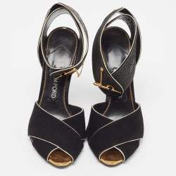 Tom Ford Black Suede Cross Ankle Wrap Peep Toe Sandals Size 39