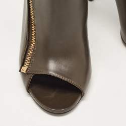 Tom Ford Olive Green Leather Zip Up Open Toe Ankle Booties Size 39