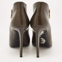 Tom Ford Olive Green Leather Zip Up Open Toe Ankle Booties Size 39