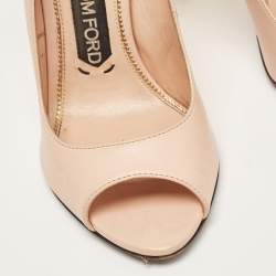 Pre Owned Tom Ford Beige Leather Peep Toe Padlock Pumps Size 36.5