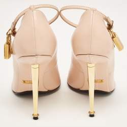 Pre Owned Tom Ford Beige Leather Peep Toe Padlock Pumps Size 36.5
