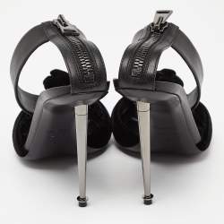 Tom Ford Black Velvet and Leather Ankle Strap Sandals Size 41