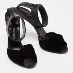 Tom Ford Black Velvet and Leather Ankle Strap Sandals Size 41