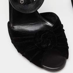 Tom Ford Black Velvet and Leather Ankle Strap Sandals Size 41