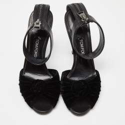 Tom Ford Black Velvet and Leather Ankle Strap Sandals Size 41
