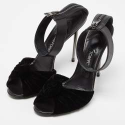 Tom Ford Black Velvet and Leather Ankle Strap Sandals Size 41
