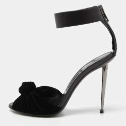 Tom Ford Black Velvet and Leather Ankle Strap Sandals Size 41