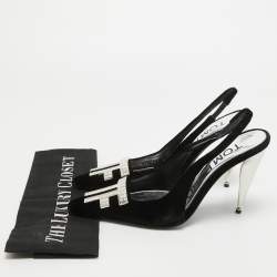 Pre Owned Tom Ford Black Velvet Crystal Embellished TF Slingback Pumps Size 37