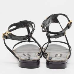 Pre Owned Tom Ford Black Patent Leather T Strap Padlock Flat Sandals Size 37.5