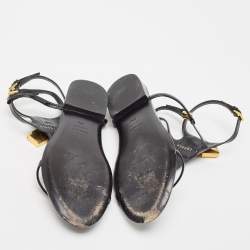 Pre Owned Tom Ford Black Patent Leather T Strap Padlock Flat Sandals Size 37.5