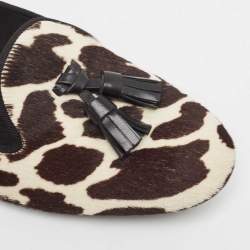 Pre Owned Tom Ford White/Brown Pony Hair Tassel Detail Smoking Slippers Size 38