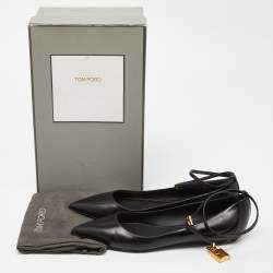 Pre Owned Tom Ford Black Leather Ankle Lock Ballet Flats Size 39.5