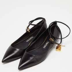 Pre Owned Tom Ford Black Leather Ankle Lock Ballet Flats Size 39.5