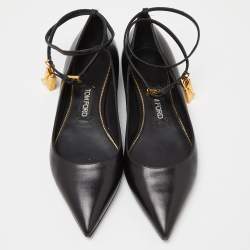 Pre Owned Tom Ford Black Leather Ankle Lock Ballet Flats Size 39.5