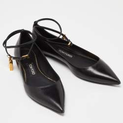 Pre Owned Tom Ford Black Leather Ankle Lock Ballet Flats Size 39.5