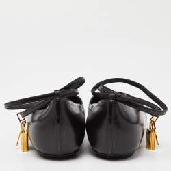 Pre Owned Tom Ford Black Leather Ankle Lock Ballet Flats Size 39.5