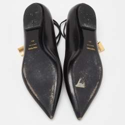 Pre Owned Tom Ford Black Leather Ankle Lock Ballet Flats Size 39.5