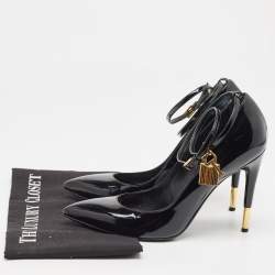 Pre Owned Tom Ford Black Patent Leather Padlock Ankle Wrap Pumps Size 39