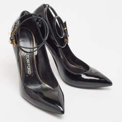 Pre Owned Tom Ford Black Patent Leather Padlock Ankle Wrap Pumps Size 39