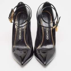 Pre Owned Tom Ford Black Patent Leather Padlock Ankle Wrap Pumps Size 39