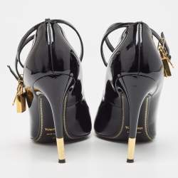 Pre Owned Tom Ford Black Patent Leather Padlock Ankle Wrap Pumps Size 39