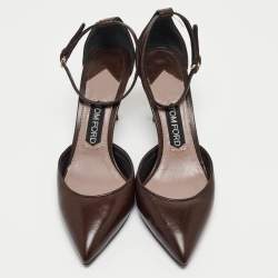 Pre Owned Tom Ford Brown Leather Ankle Strap D'orsay Pumps Size 39