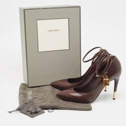 Tom Ford Brown Leather Padlock Ankle Wrap Pumps Size 39