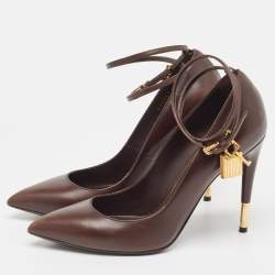 Tom Ford Brown Leather Padlock Ankle Wrap Pumps Size 39