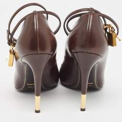 Tom Ford Brown Leather Padlock Ankle Wrap Pumps Size 39