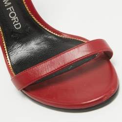 Pre Owned Tom Ford Red Leather Padlock Ankle Strap Sandals Size 37.5