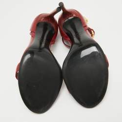 Pre Owned Tom Ford Red Leather Padlock Ankle Strap Sandals Size 37.5