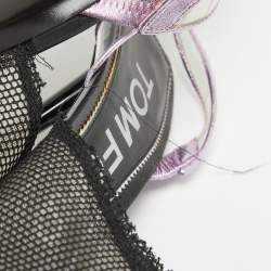 Pre Owned Tom Ford Pink/Black Mesh and PVC Peep Toe Slingback Sandals Size 38.5
