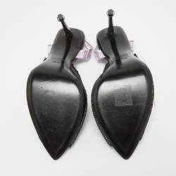 Pre Owned Tom Ford Pink/Black Mesh and PVC Peep Toe Slingback Sandals Size 38.5