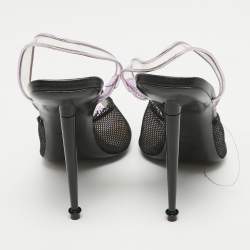 Pre Owned Tom Ford Pink/Black Mesh and PVC Peep Toe Slingback Sandals Size 38.5