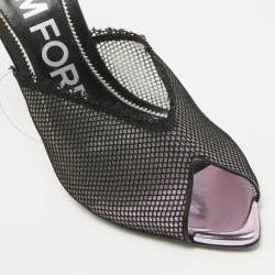Pre Owned Tom Ford Pink/Black Mesh and PVC Peep Toe Slingback Sandals Size 38.5