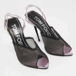 Pre Owned Tom Ford Pink/Black Mesh and PVC Peep Toe Slingback Sandals Size 38.5