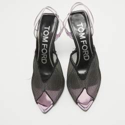Pre Owned Tom Ford Pink/Black Mesh and PVC Peep Toe Slingback Sandals Size 38.5