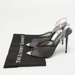 Pre Owned Tom Ford Pink/Black Mesh and PVC Peep Toe Slingback Sandals Size 38.5