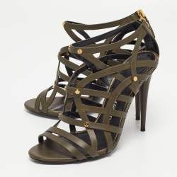 Tom Ford Army Green Leather Caged Sandals Size 38