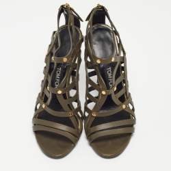 Tom Ford Army Green Leather Caged Sandals Size 38