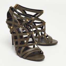 Tom Ford Army Green Leather Caged Sandals Size 38