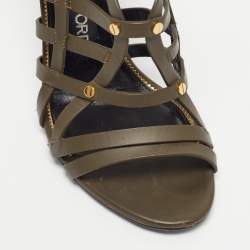Tom Ford Army Green Leather Caged Sandals Size 38