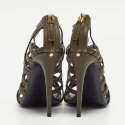 Tom Ford Army Green Leather Caged Sandals Size 38